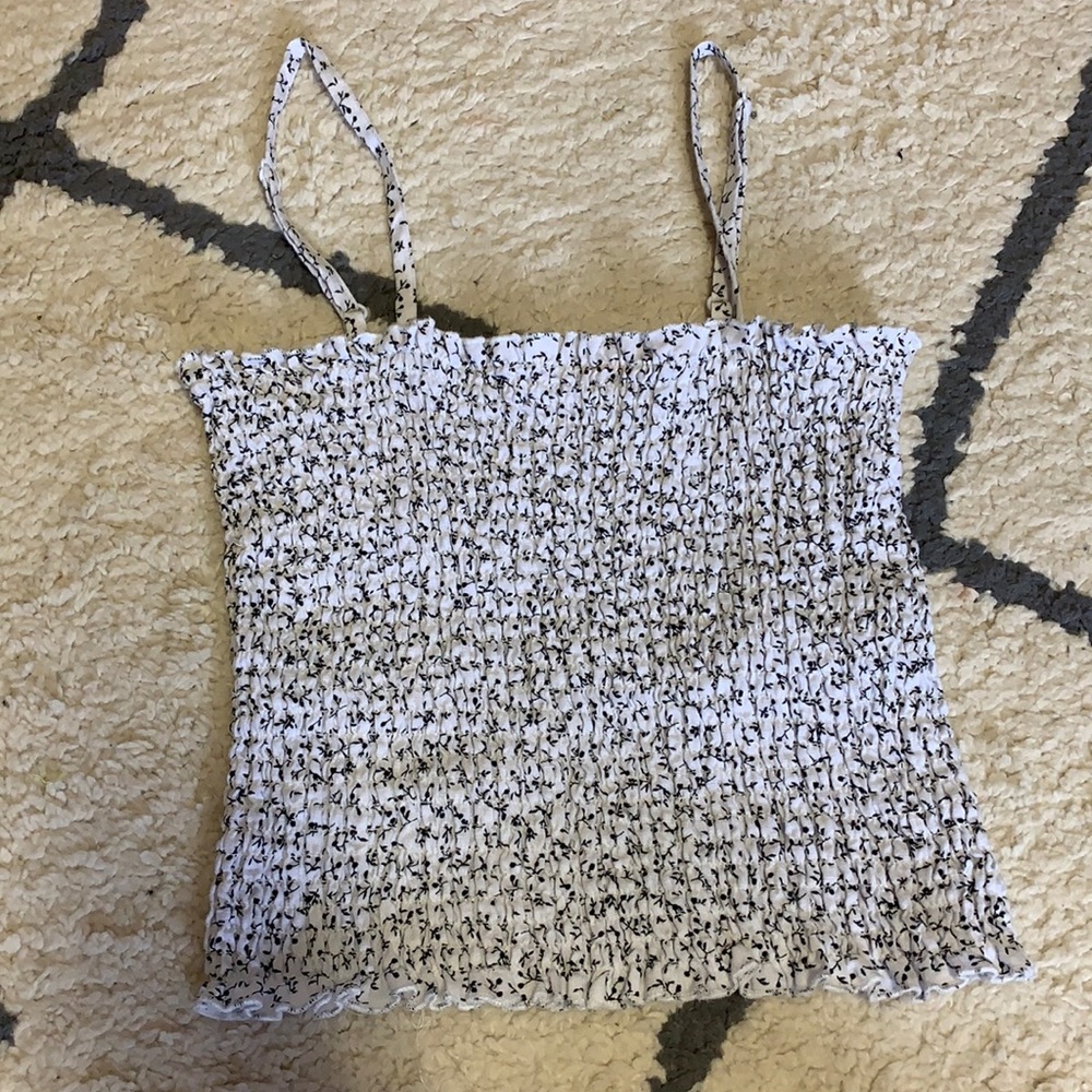 Brandy Melville White Floral Smocked Top